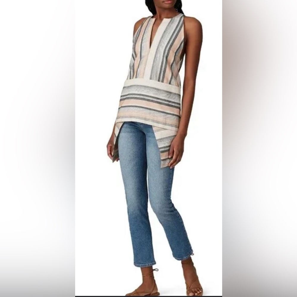 Rosetta Getty- Apron Wrap Halter Jacquard Stripe Sleeveless Tunic. Size 0